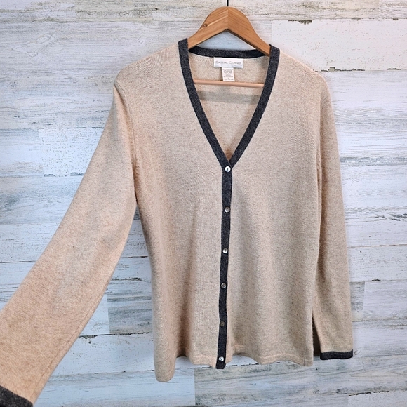 VTG Casual Corner Womens Lambswool Angora V-Neck Cardigan Large Beige Grunge 90s - Picture 5 of 12